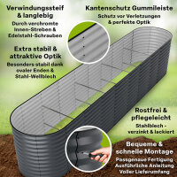 TTL Garden ovales Garten-Hochbeet "Elegance XXL" Anthrazit L400xB80xH80cm
