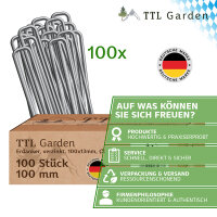 TTL Garden 100x Erdanker 100x13mm Ø2,9mm Stahl verzinkt - Anti-Rost Bodenanker Heringe für Gartenvlies, Camping, Vogelschutz