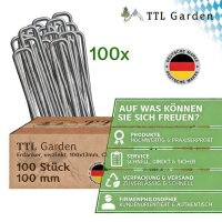 TTL Garden 100x Erdanker 100x13mm Ø2,9mm Stahl verzinkt - Anti-Rost Bodenanker Heringe für Gartenvlies, Camping, Vogelschutz
