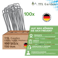 TTL Garden 100x Erdanker 150x25mm Ø2,9mm Stahl verzinkt - Anti-Rost Bodenanker Heringe für Gartenvlies, Camping, Vogelschutz