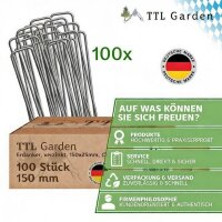 TTL Garden 100x Erdanker 150x25mm Ø2,9mm Stahl verzinkt - Anti-Rost Bodenanker Heringe für Gartenvlies, Camping, Vogelschutz